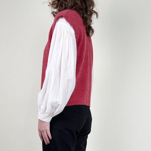 Vintage French Knit Sweater Vest Wool Open Front Wrap Parisian Cardigan 80s 90s - Picture 6 of 8